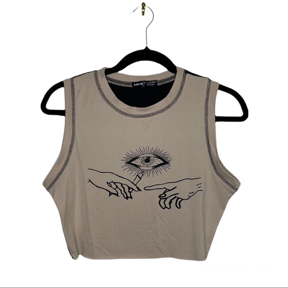 Tan Size L Shein Graphic Crop Top
